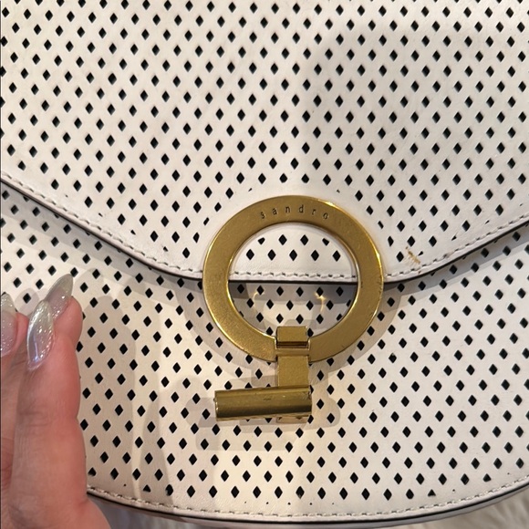 Sandro Chic Cream/White Perforated Crossbody Bag - Picture 7 of 14